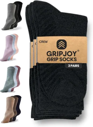 Gripjoy Non-Slip Socks for Women - Crew, 3 Pairs