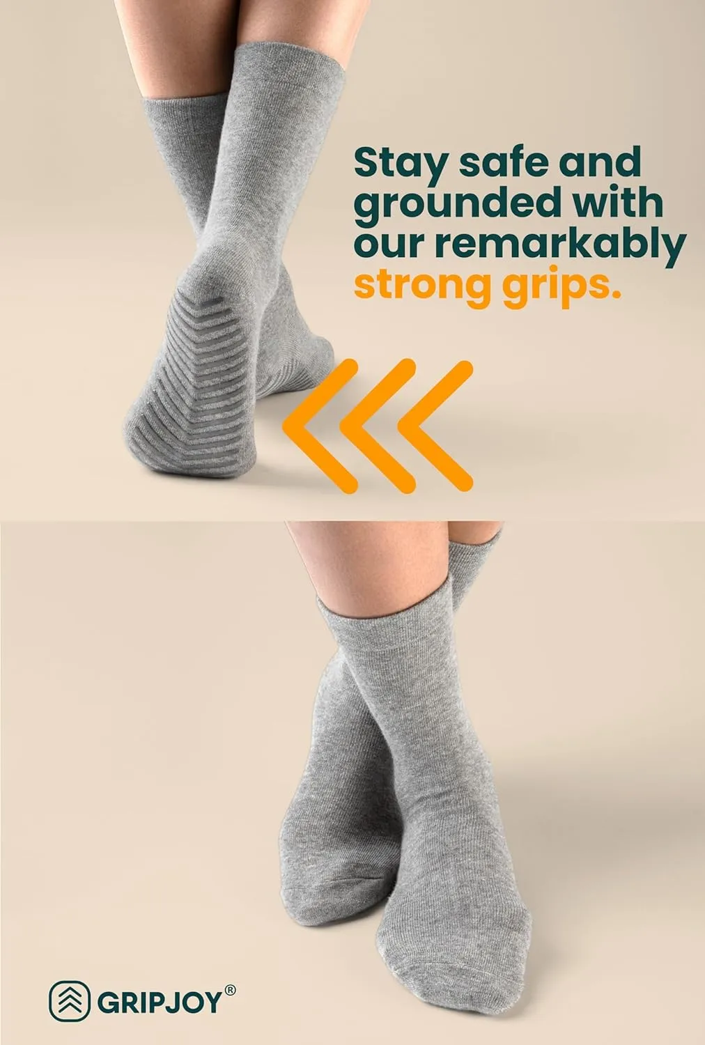 Gripjoy Non-Slip Socks for Women - Crew, 3 Pairs