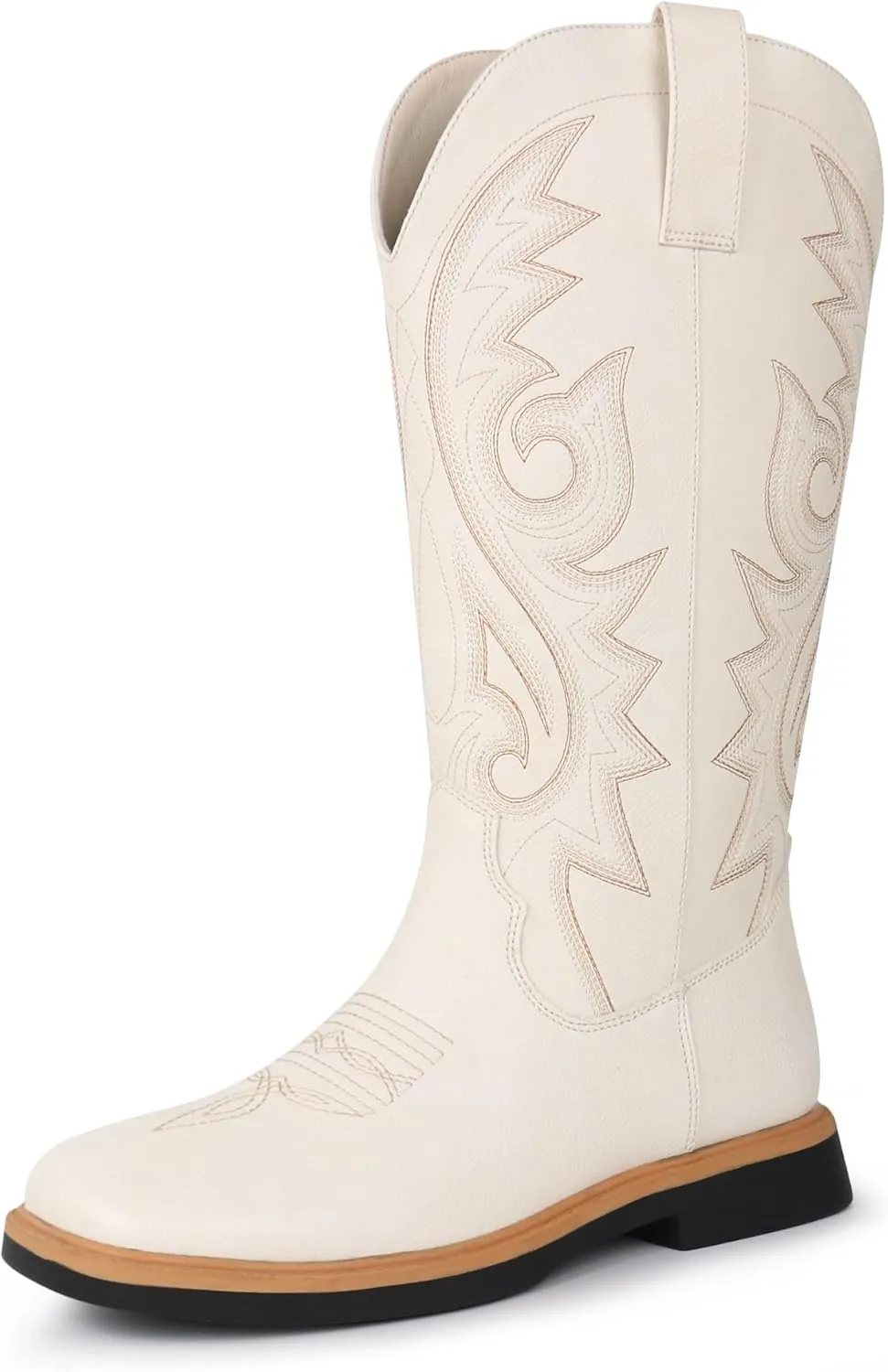 Hawkwell Women's Cowboy Cowgirl Boots Square Toe Side Zipper Embroidered Low Heel Dress Western Mid Calf Boot