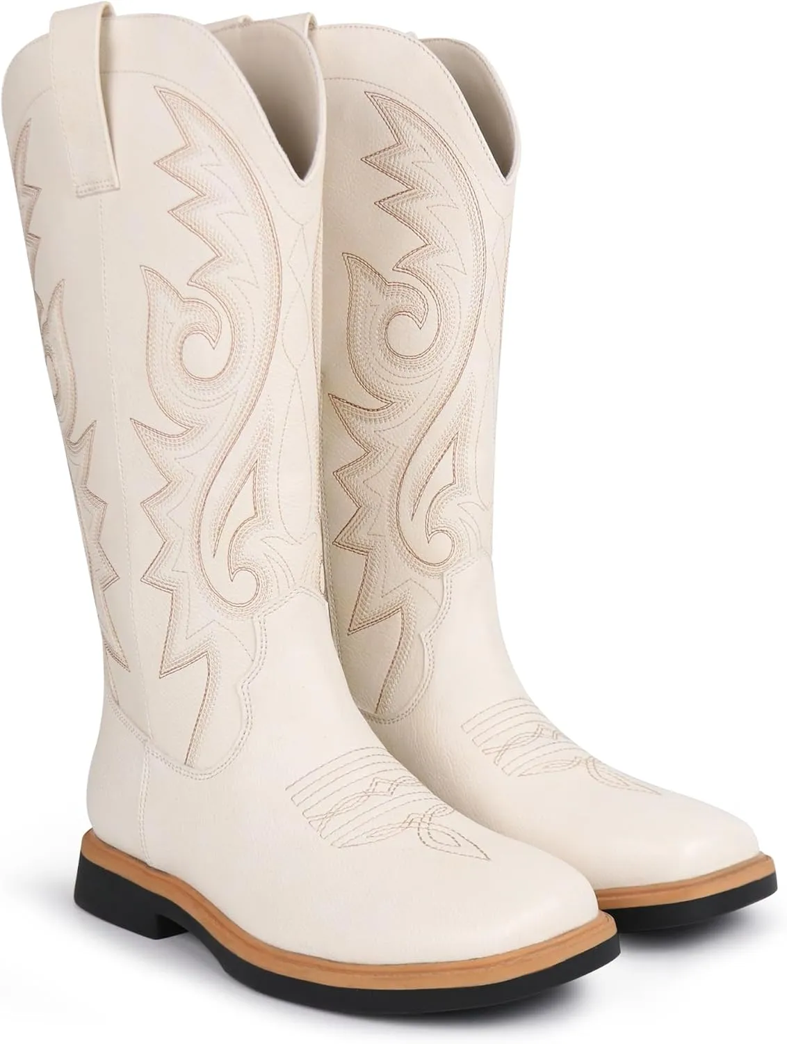Hawkwell Women's Cowboy Cowgirl Boots Square Toe Side Zipper Embroidered Low Heel Dress Western Mid Calf Boot
