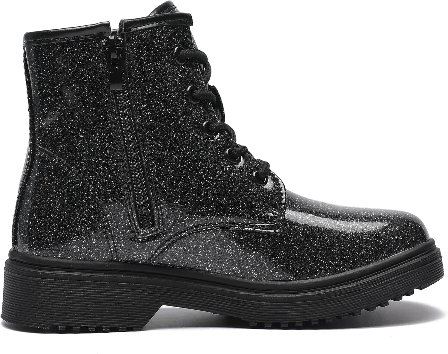 HIKLDK Girls Boots Glitter Combat Boot Winter Waterproof Side Zipper Lace-up Walking Shoes for Toddlers Little Kid szie