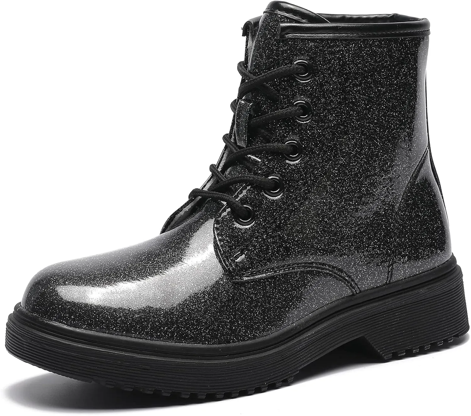 HIKLDK Girls Boots Glitter Combat Boot Winter Waterproof Side Zipper Lace-up Walking Shoes for Toddlers Little Kid szie