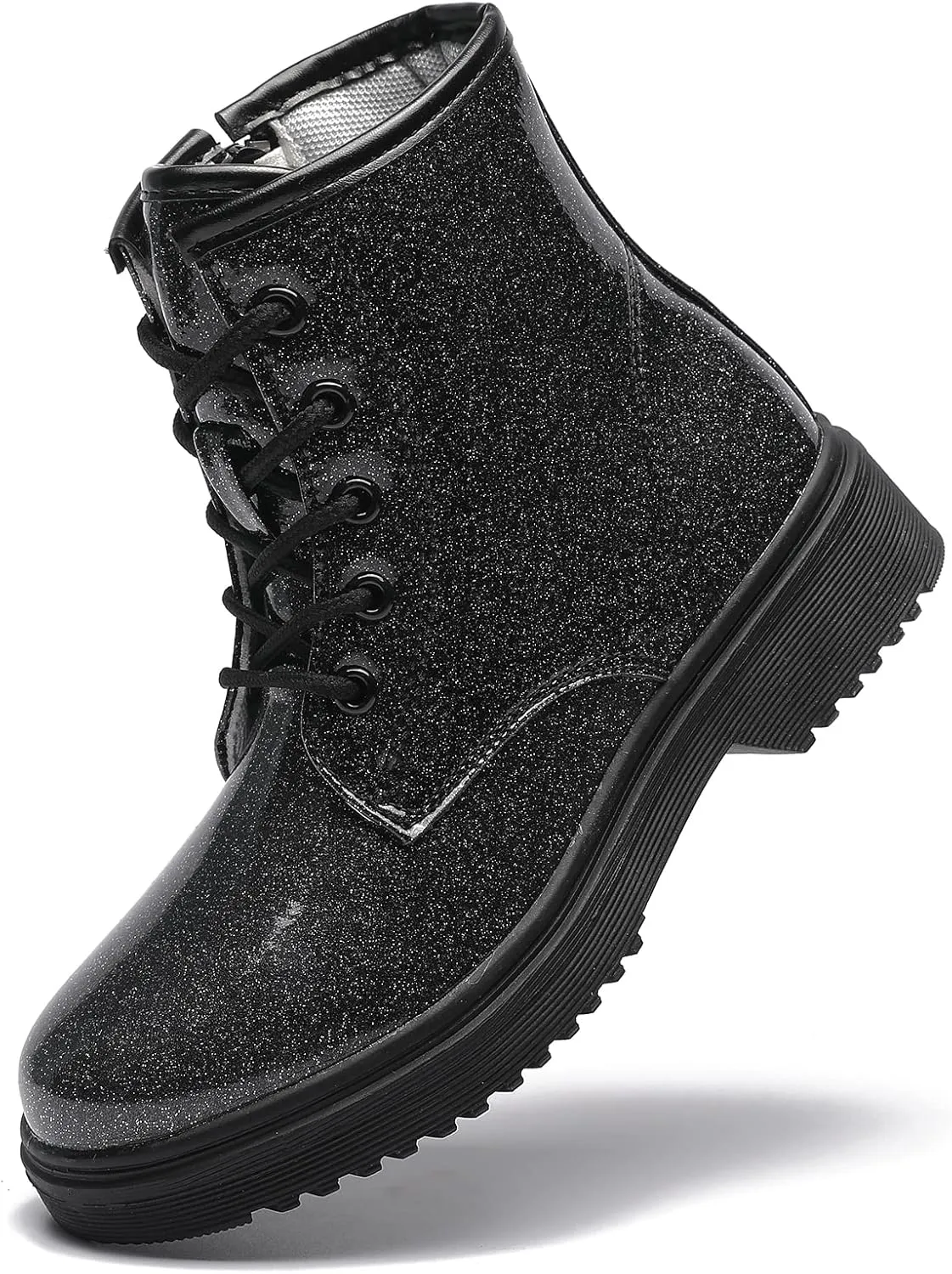 HIKLDK Girls Boots Glitter Combat Boot Winter Waterproof Side Zipper Lace-up Walking Shoes for Toddlers Little Kid szie