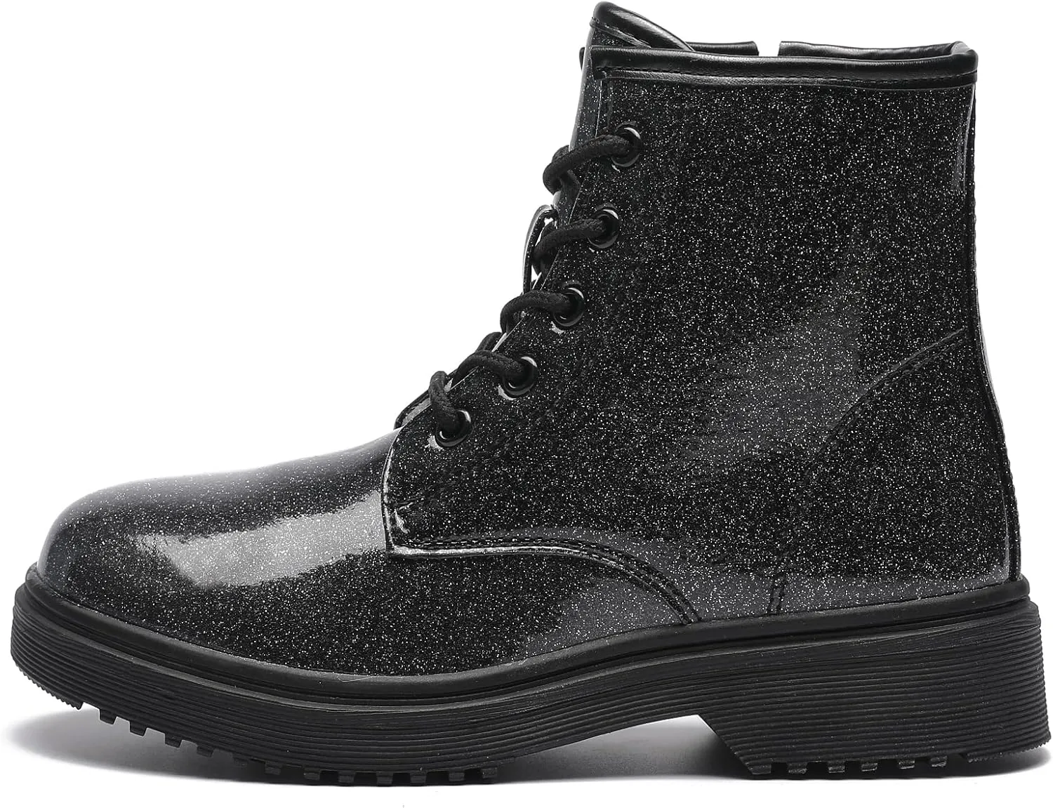 HIKLDK Girls Boots Glitter Combat Boot Winter Waterproof Side Zipper Lace-up Walking Shoes for Toddlers Little Kid szie