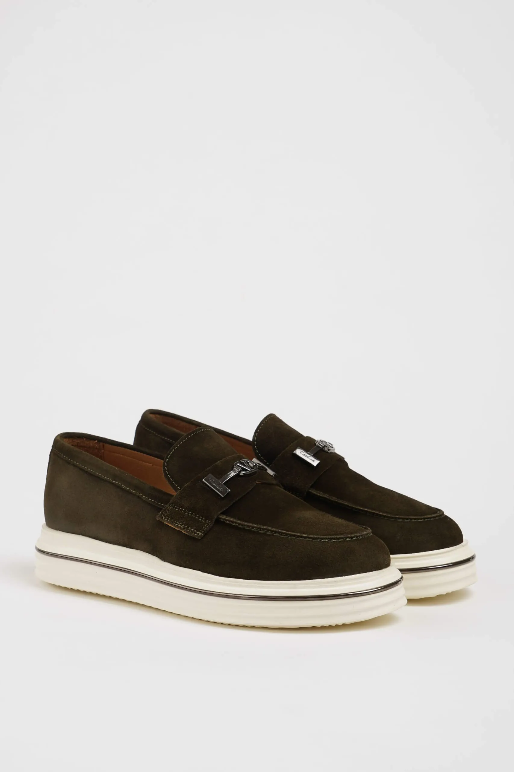 HolloShoe Khaki Nubuck Horsebit Loafers