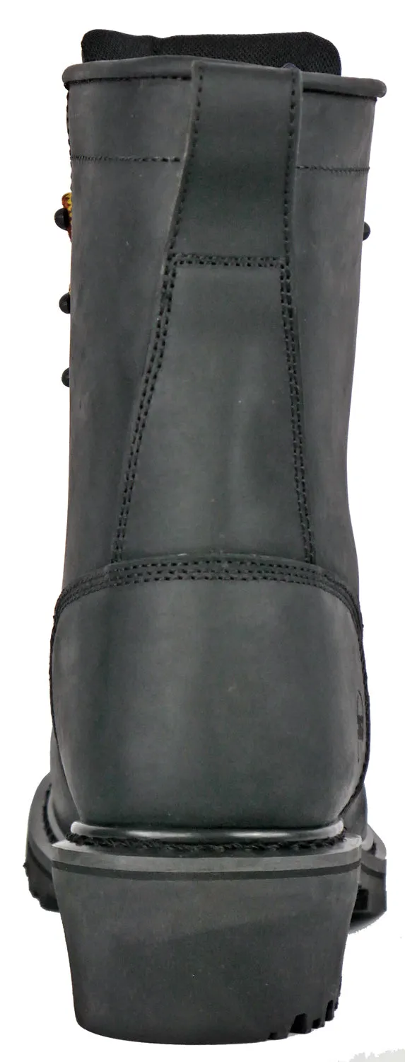 Hoss Boots Mens Cross Cut Logger Black Leather Work Boots