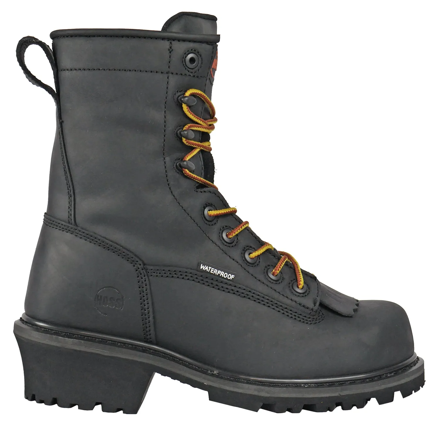 Hoss Boots Mens Cross Cut Logger Black Leather Work Boots