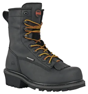 Hoss Boots Mens Cross Cut Logger Black Leather Work Boots