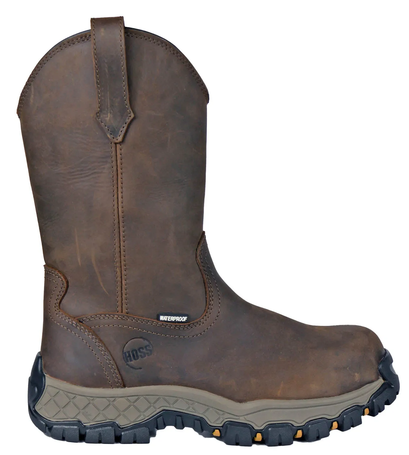 Hoss Boots Mens Recon 11in Wellington CT WP Brown Leather Work Boots