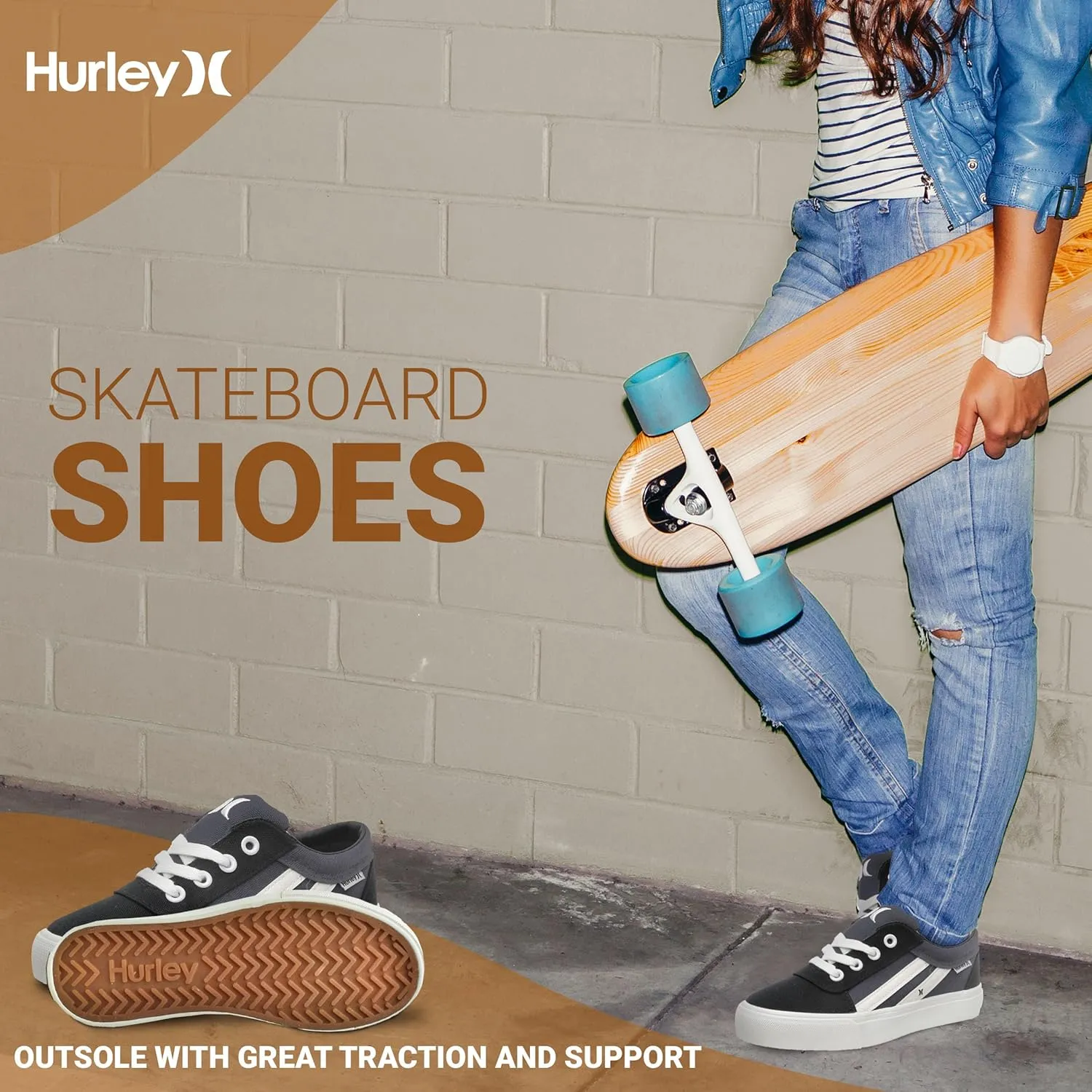 Hurley Boardy Kids Lace Up Canvas Sneakers – Low Cut Skateboarding Shoes for Kids, Sports Shoes for Boys and Girls
