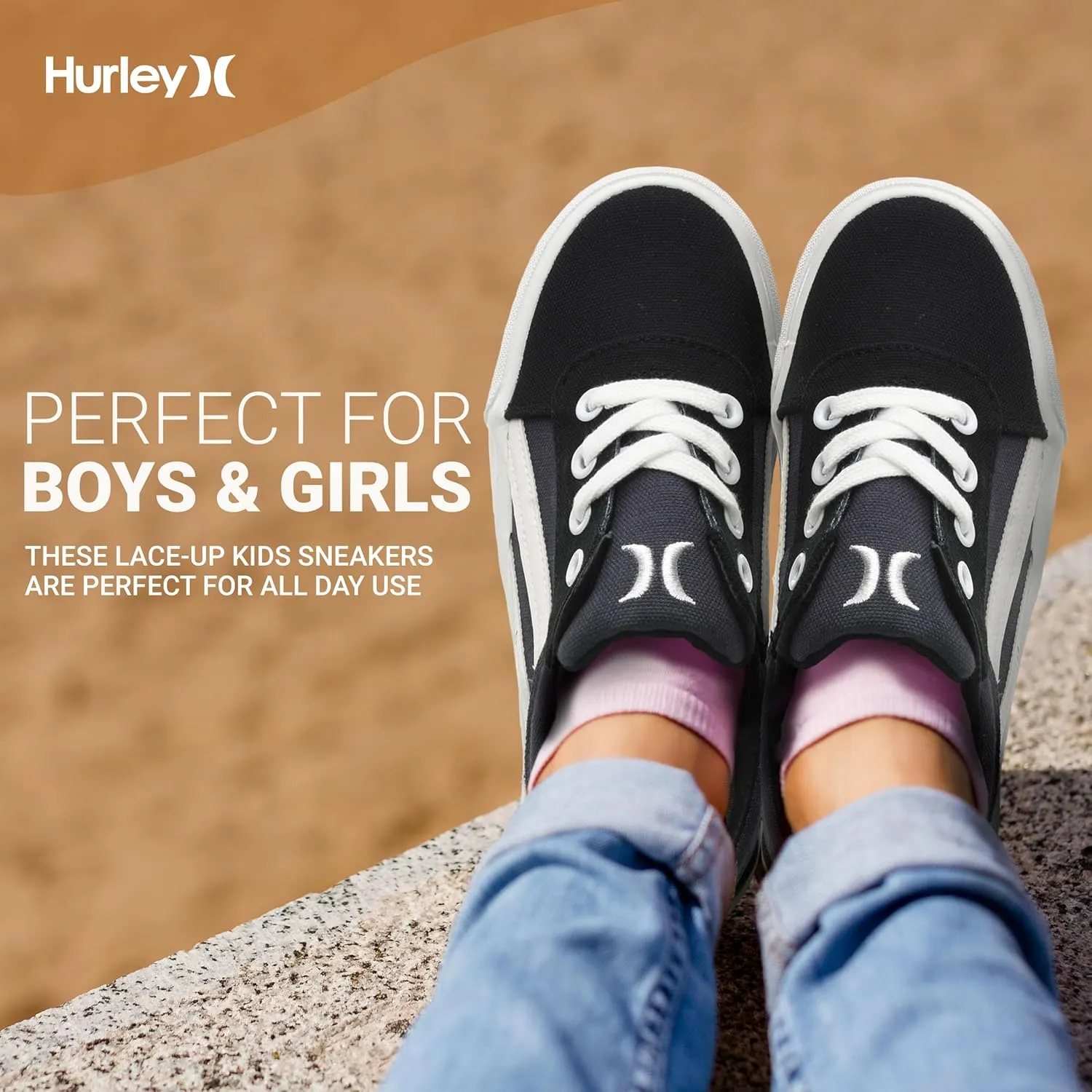 Hurley Boardy Kids Lace Up Canvas Sneakers – Low Cut Skateboarding Shoes for Kids, Sports Shoes for Boys and Girls