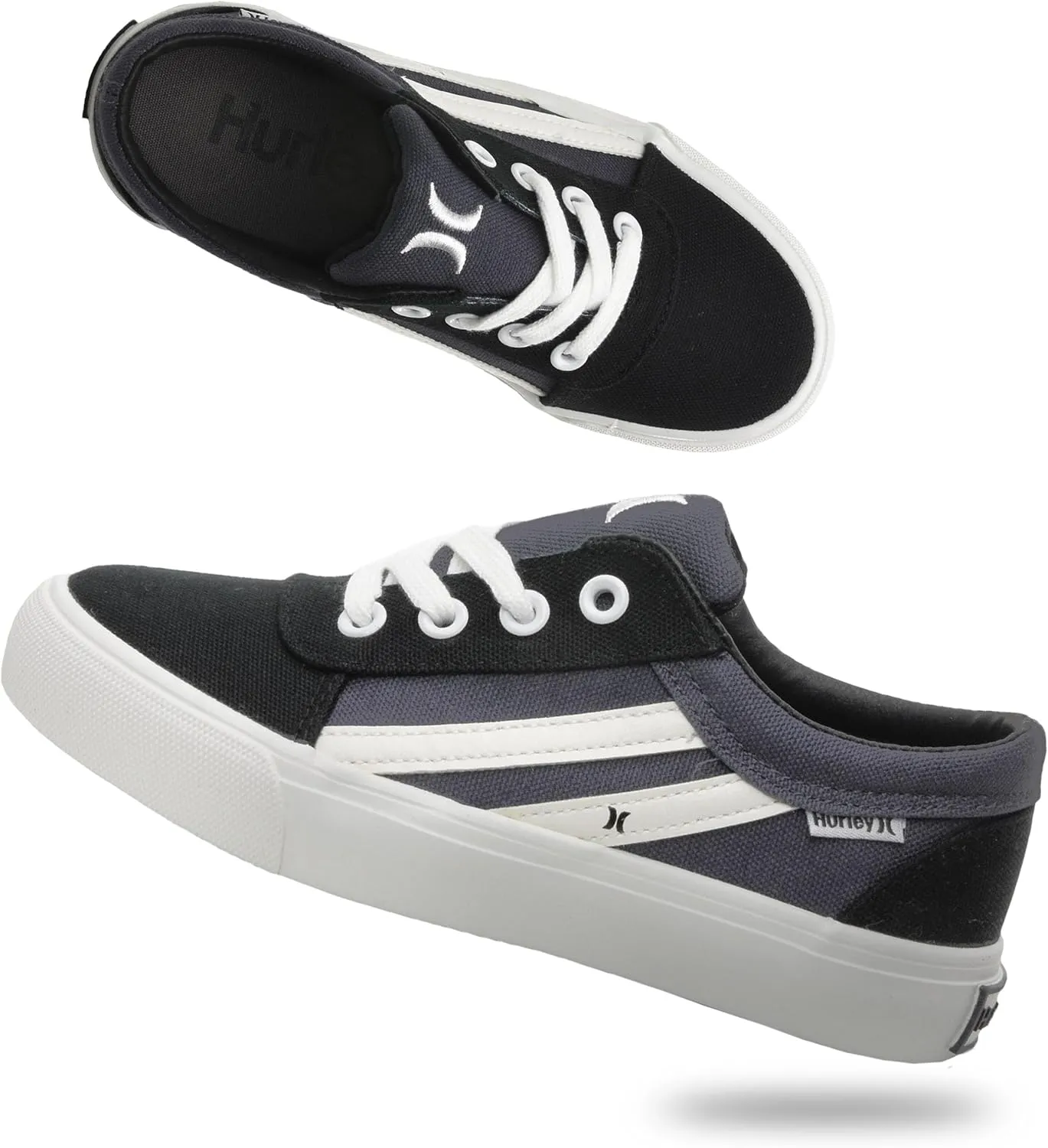 Hurley Boardy Kids Lace Up Canvas Sneakers – Low Cut Skateboarding Shoes for Kids, Sports Shoes for Boys and Girls