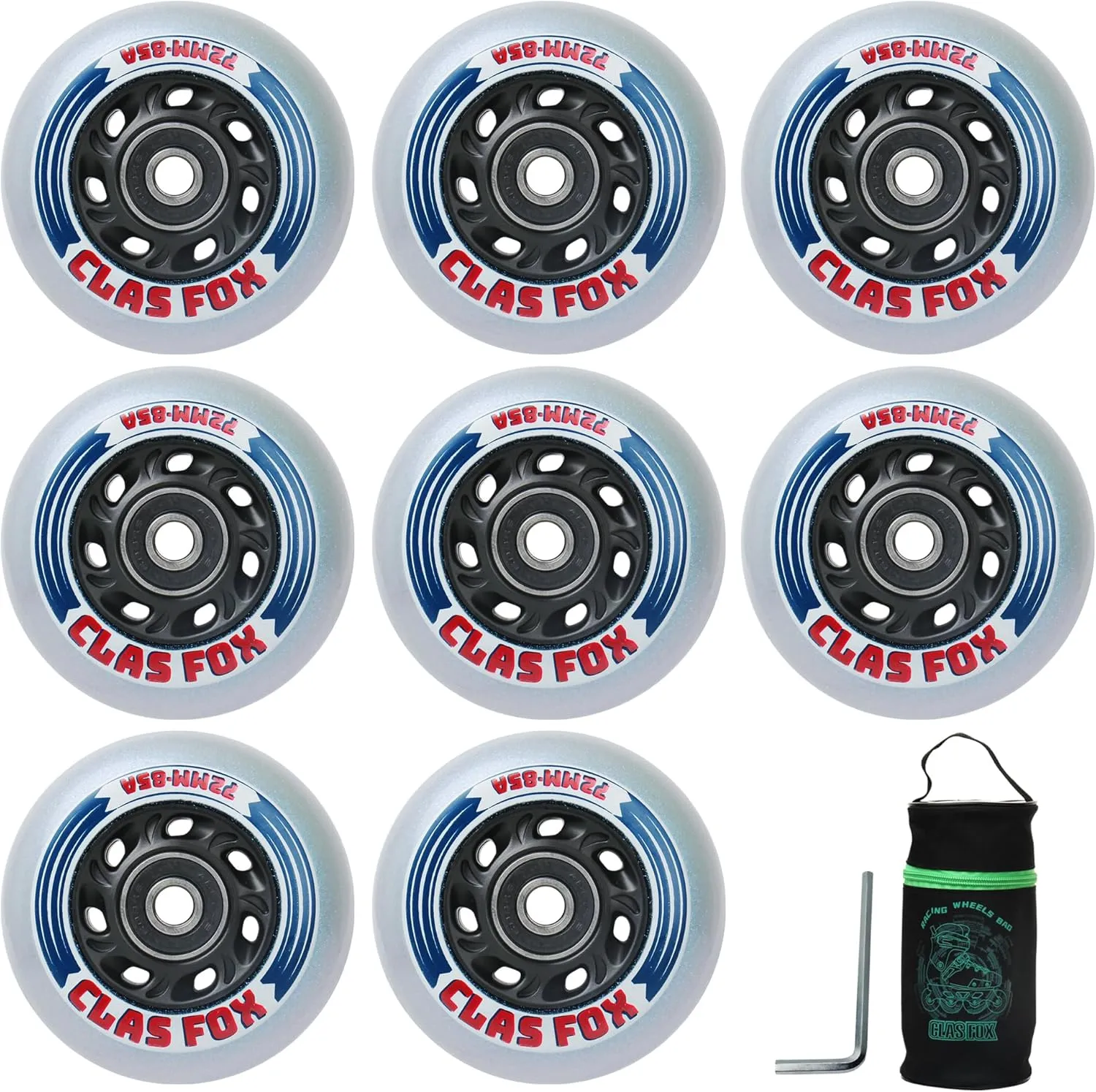 Inline Skate Replacement Wheels With Wheels Bag 72mm/76mm with Bearings ABEC-9 and Floating Spacers for Blades Roller Hockey Skates, 85A Indoor & Outdoor (8-Pack) (72MM)