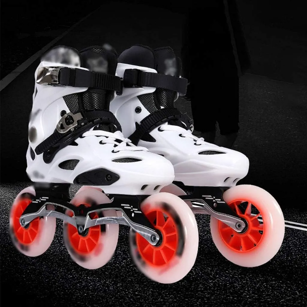 Inline Skates Men's Inline Roller Skates, Three-Wheel Speed Skating Shoes, Professional Roller Skates, Adult Fitness Racing Skates, for Girl Boy (Color : White, Size : US-7.5)