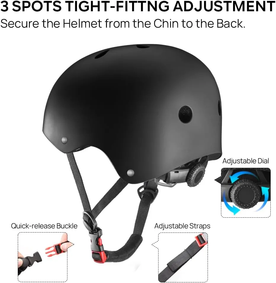 JBM Skateboard Helmet - Lightweight, Adjustable & Ventilated Helmet for Scooter, Roller Skate, Inline Skate
