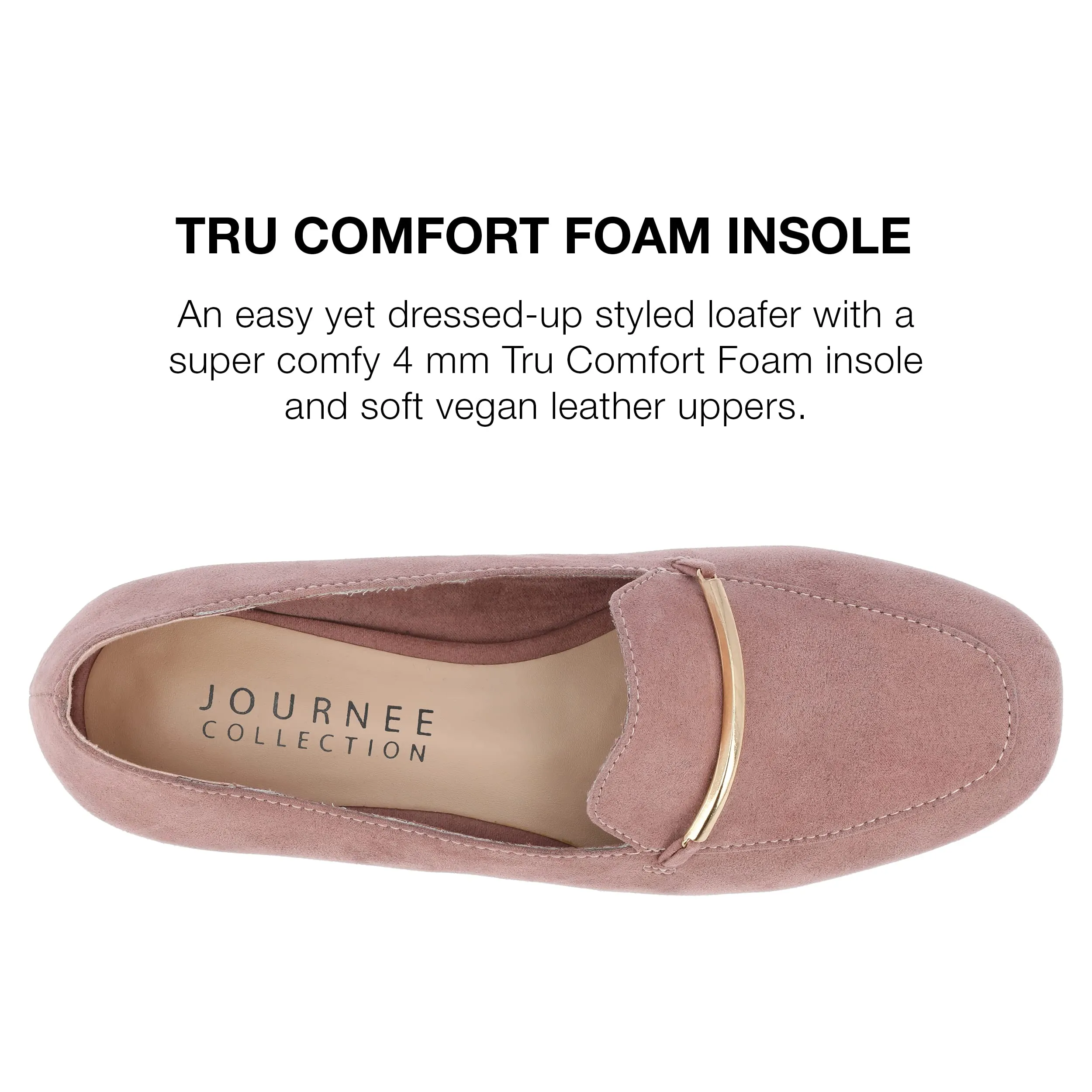 Journee Womens Loafer Flat Notched Topline Square Toe Slip-On Block Heel - Wrenn Casual Dress Shoe Rose 8.5 Medium Womens US