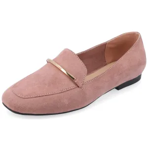 Journee Womens Loafer Flat Notched Topline Square Toe Slip-On Block Heel - Wrenn Casual Dress Shoe Rose 8.5 Medium Womens US