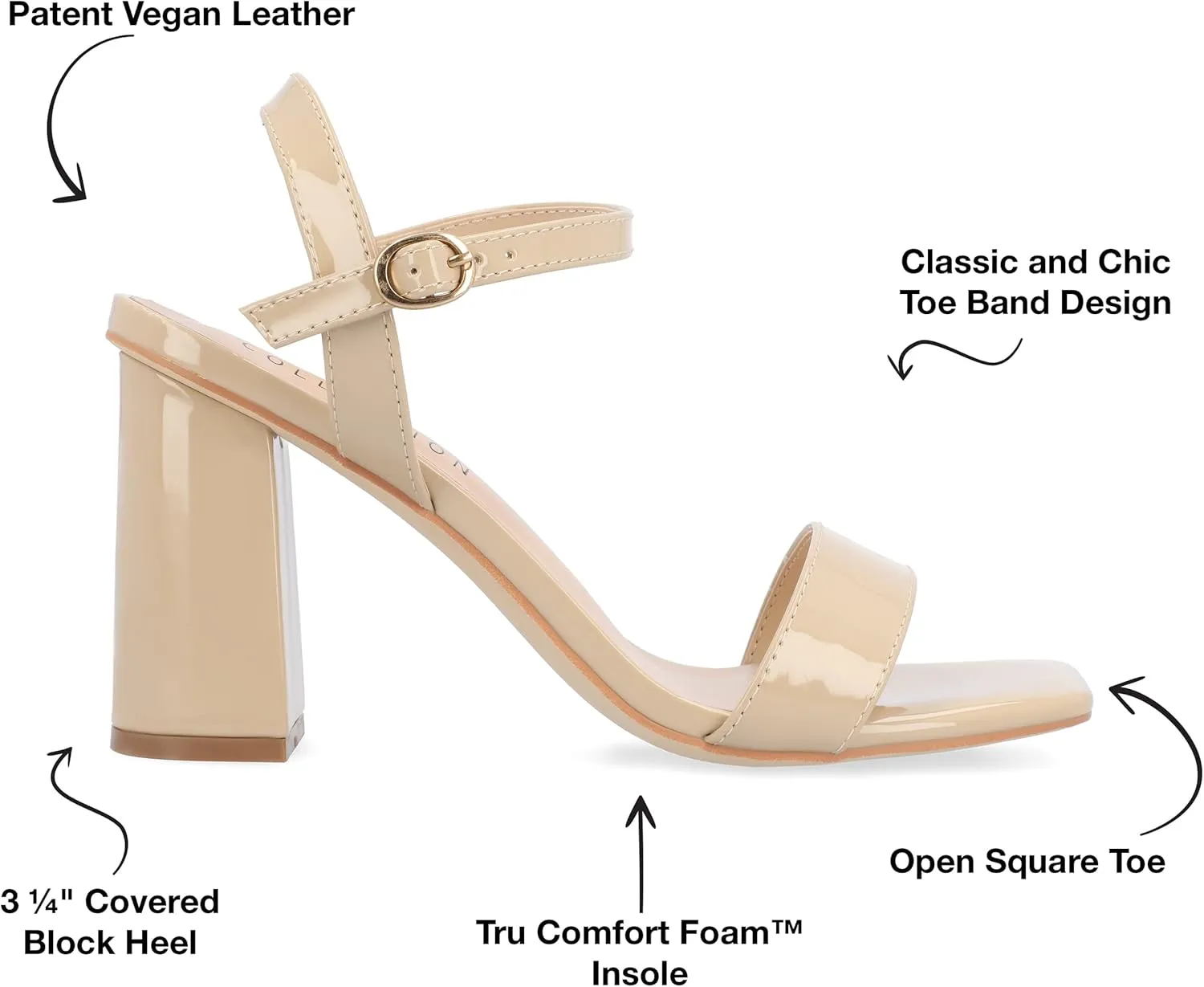 Journee Womens Open Square Toe Band Chunky Block Heel Buckle Ankle Strap Pump Padded Tivona Dress Sandal