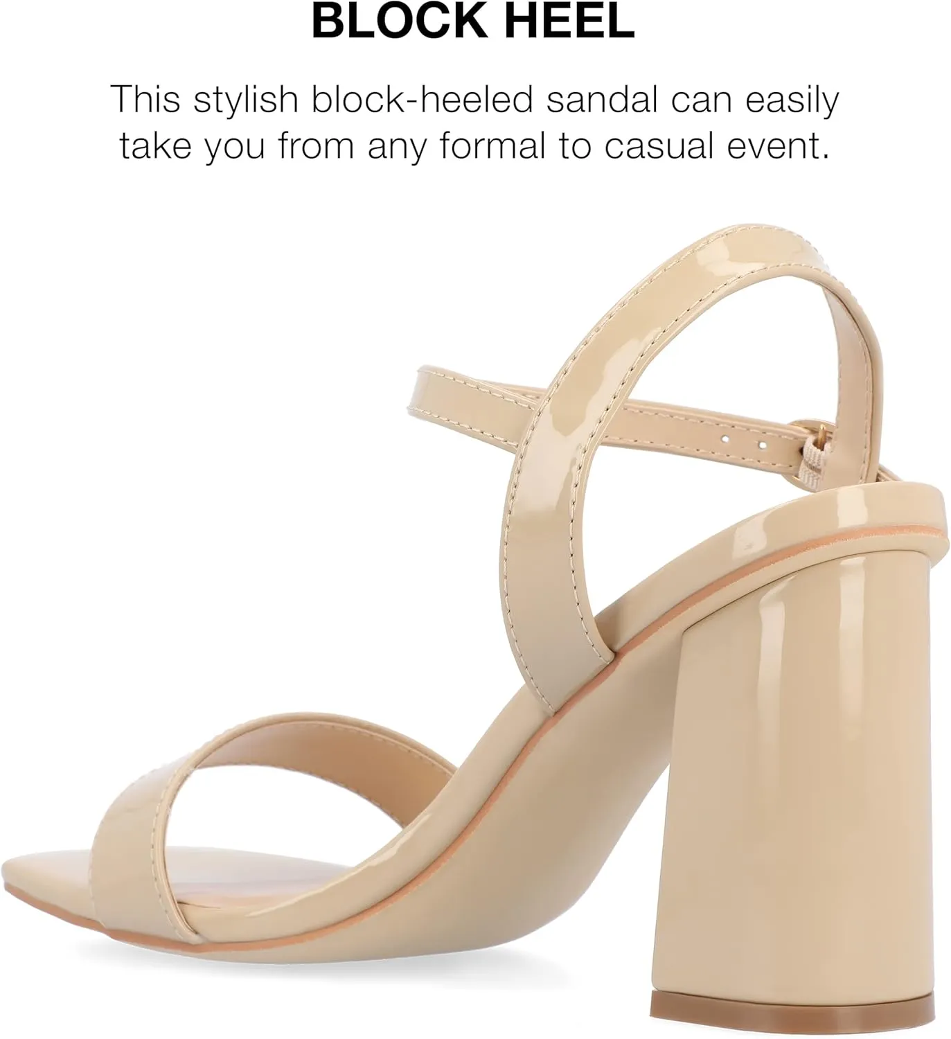 Journee Womens Open Square Toe Band Chunky Block Heel Buckle Ankle Strap Pump Padded Tivona Dress Sandal
