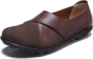 Ladies Leather Slip On Flat Loafers,Low Top Casual Walking Nurse Shoes,Outdoor Versatile Trendy Driving Shoes.