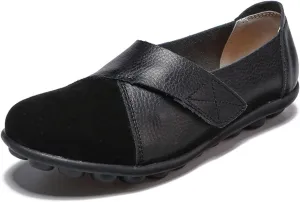 Ladies Leather Slip On Flat Loafers,Low Top Casual Walking Nurse Shoes,Outdoor Versatile Trendy Driving Shoes.