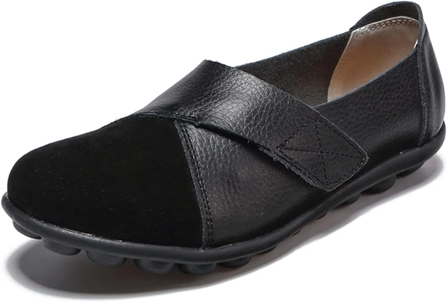 Ladies Leather Slip On Flat Loafers,Low Top Casual Walking Nurse Shoes,Outdoor Versatile Trendy Driving Shoes.