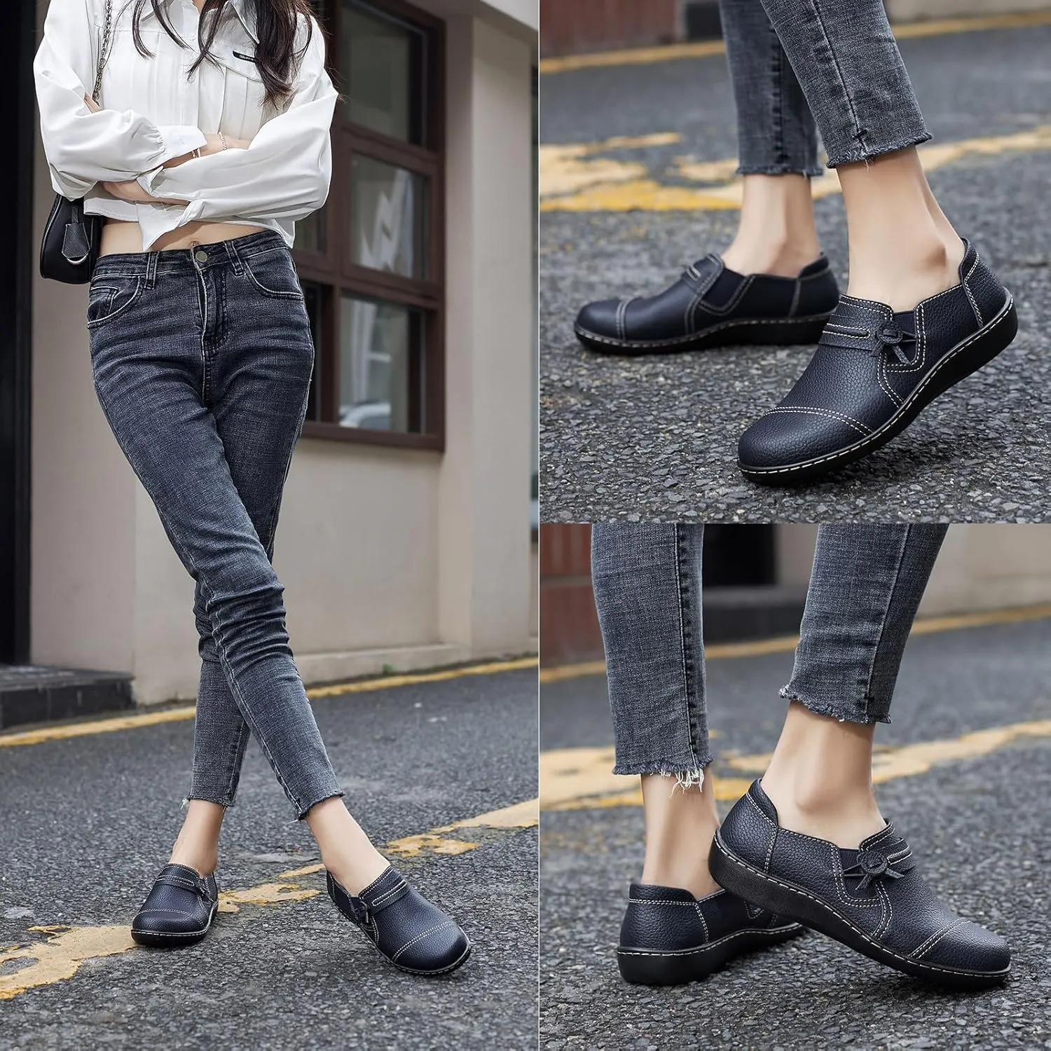 LAZYPOP Women's Classic Comfort Leather Loafers Cute Slip-Ons Casual Dress Shoes Lightweight Walking Flats Everyday Work Shoes