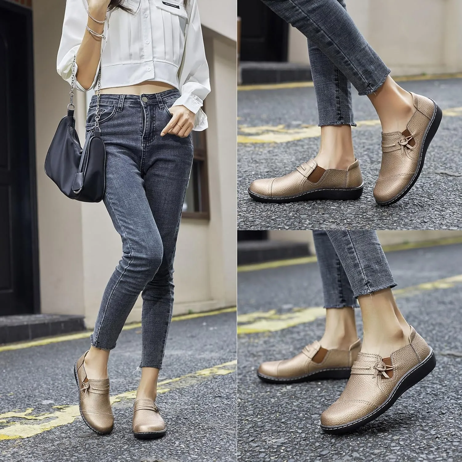 LAZYPOP Women's Classic Comfort Leather Loafers Cute Slip-Ons Casual Dress Shoes Lightweight Walking Flats Everyday Work Shoes