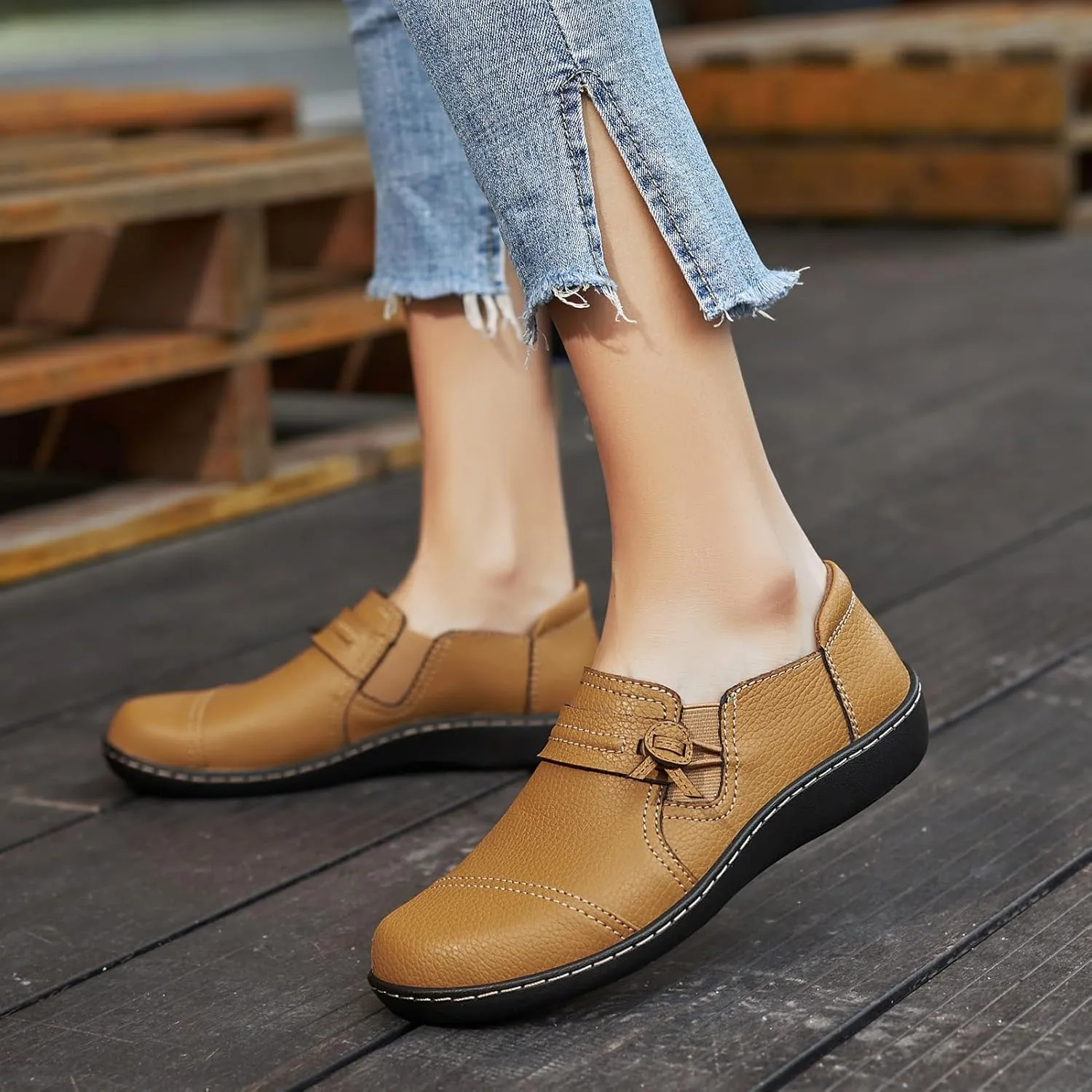 LAZYPOP Women's Classic Comfort Leather Loafers Cute Slip-Ons Casual Dress Shoes Lightweight Walking Flats Everyday Work Shoes