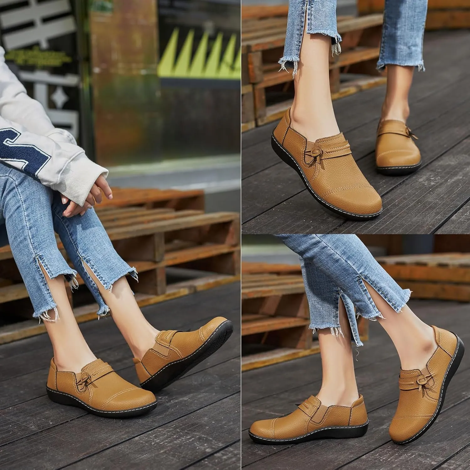 LAZYPOP Women's Classic Comfort Leather Loafers Cute Slip-Ons Casual Dress Shoes Lightweight Walking Flats Everyday Work Shoes