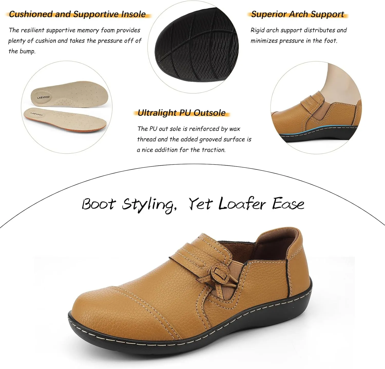 LAZYPOP Women's Classic Comfort Leather Loafers Cute Slip-Ons Casual Dress Shoes Lightweight Walking Flats Everyday Work Shoes
