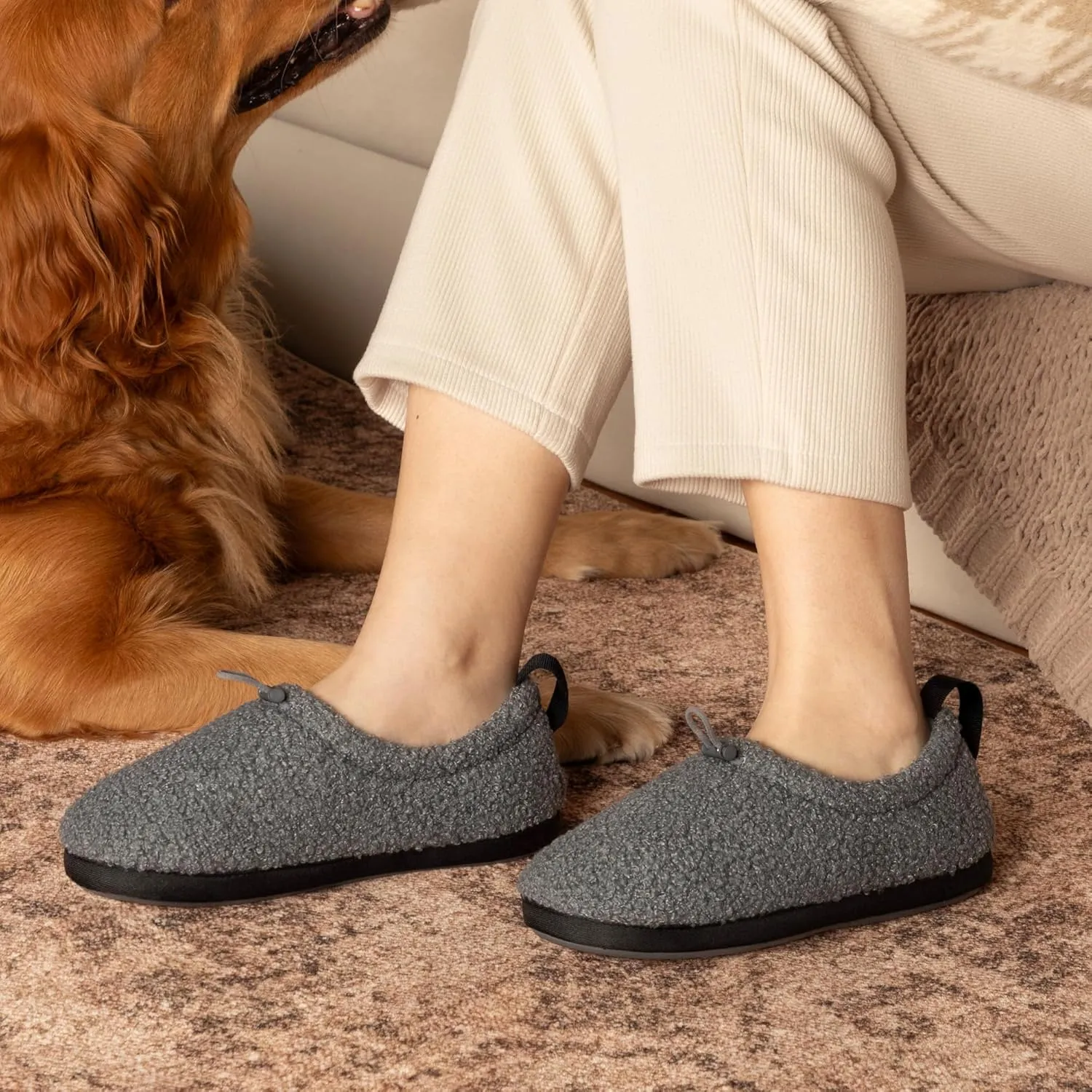 LazyStep Women's Curly Teddy Fleece Loafer Slippers Memory Foam House Shoes Indoor Outdoor