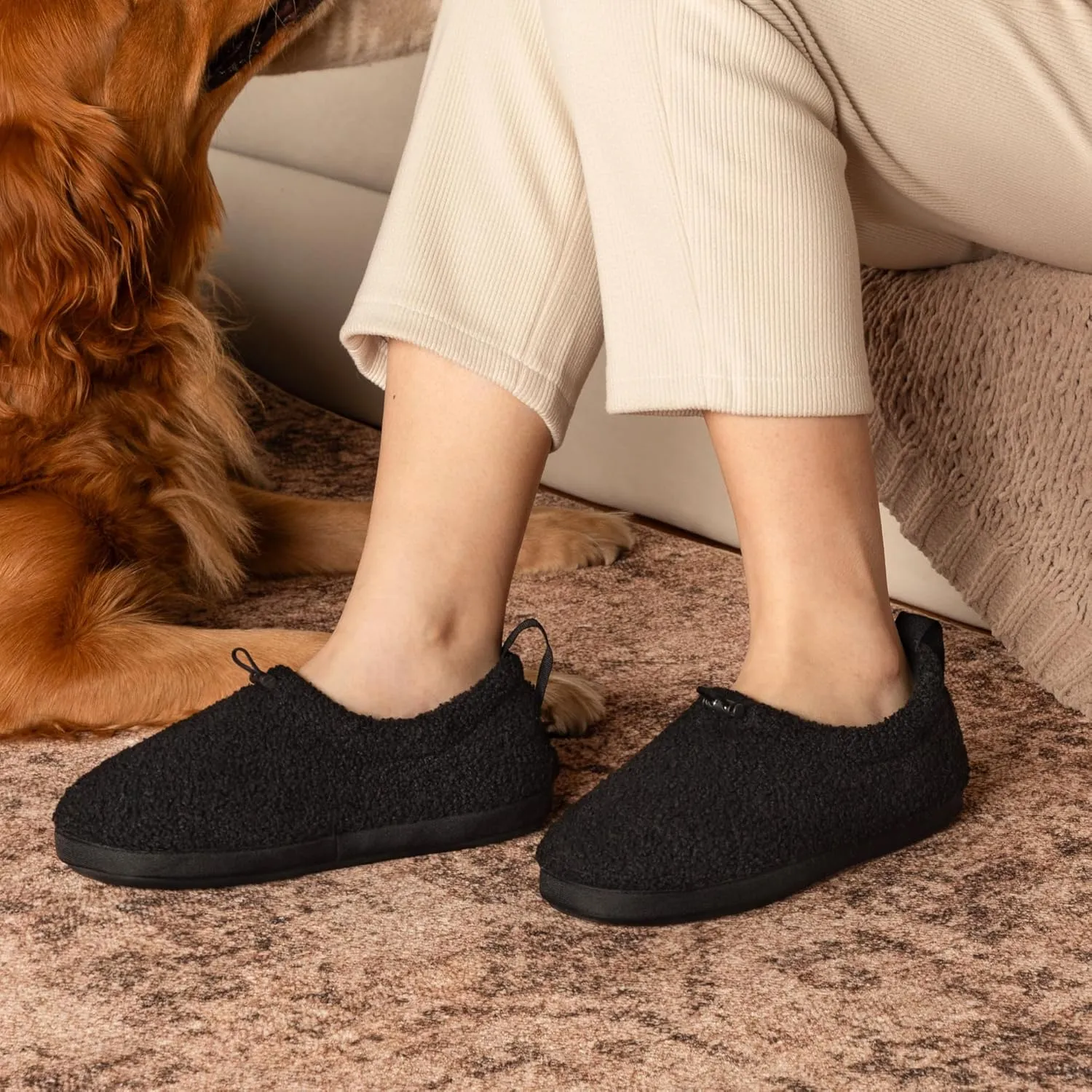 LazyStep Women's Curly Teddy Fleece Loafer Slippers Memory Foam House Shoes Indoor Outdoor