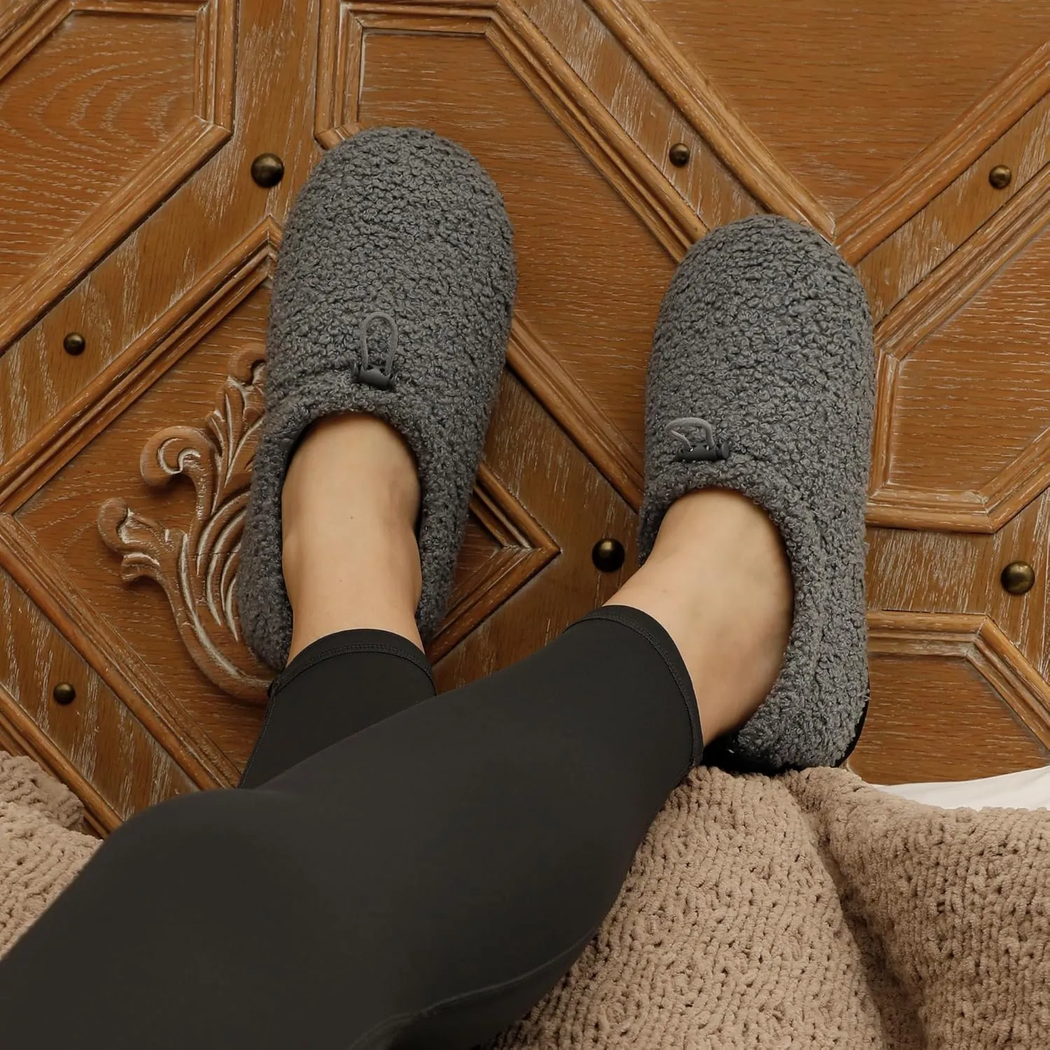 LazyStep Women's Curly Teddy Fleece Loafer Slippers Memory Foam House Shoes Indoor Outdoor