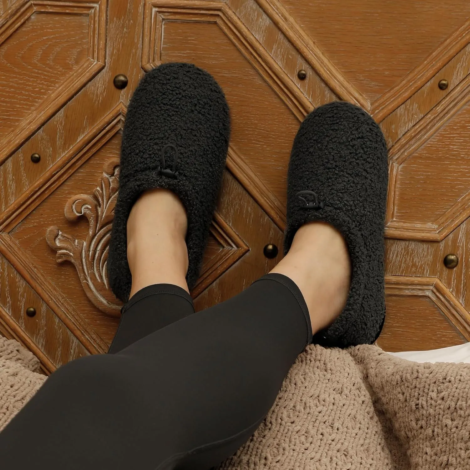LazyStep Women's Curly Teddy Fleece Loafer Slippers Memory Foam House Shoes Indoor Outdoor