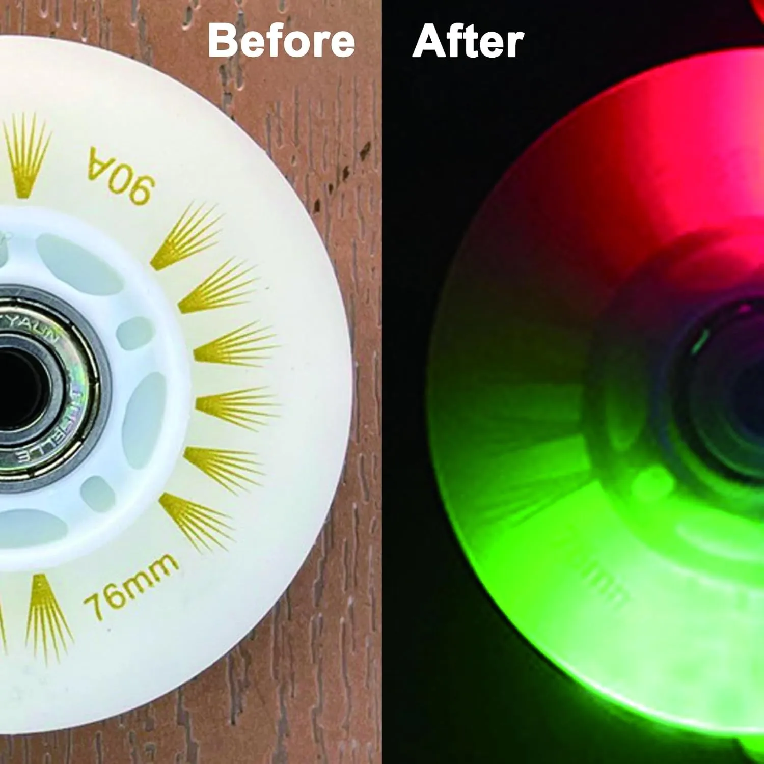 Light up Inline Skate Wheels & Roller Blade Wheels 76mm/80mm with Bearings ABEC-9 for Indoor & Outdoor use 90A Luminescence Roller Blade Wheels 4-Pack