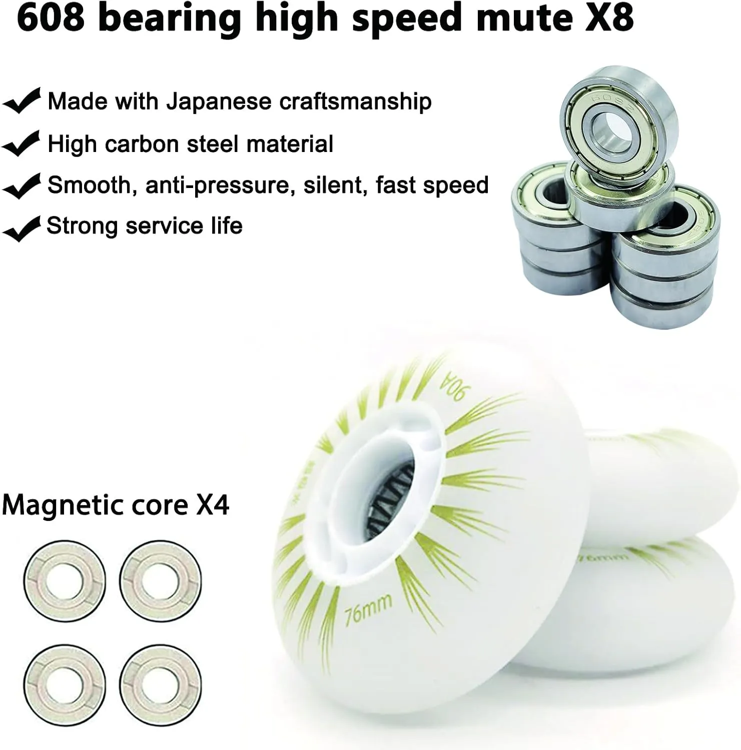 Light up Inline Skate Wheels & Roller Blade Wheels 76mm/80mm with Bearings ABEC-9 for Indoor & Outdoor use 90A Luminescence Roller Blade Wheels 4-Pack