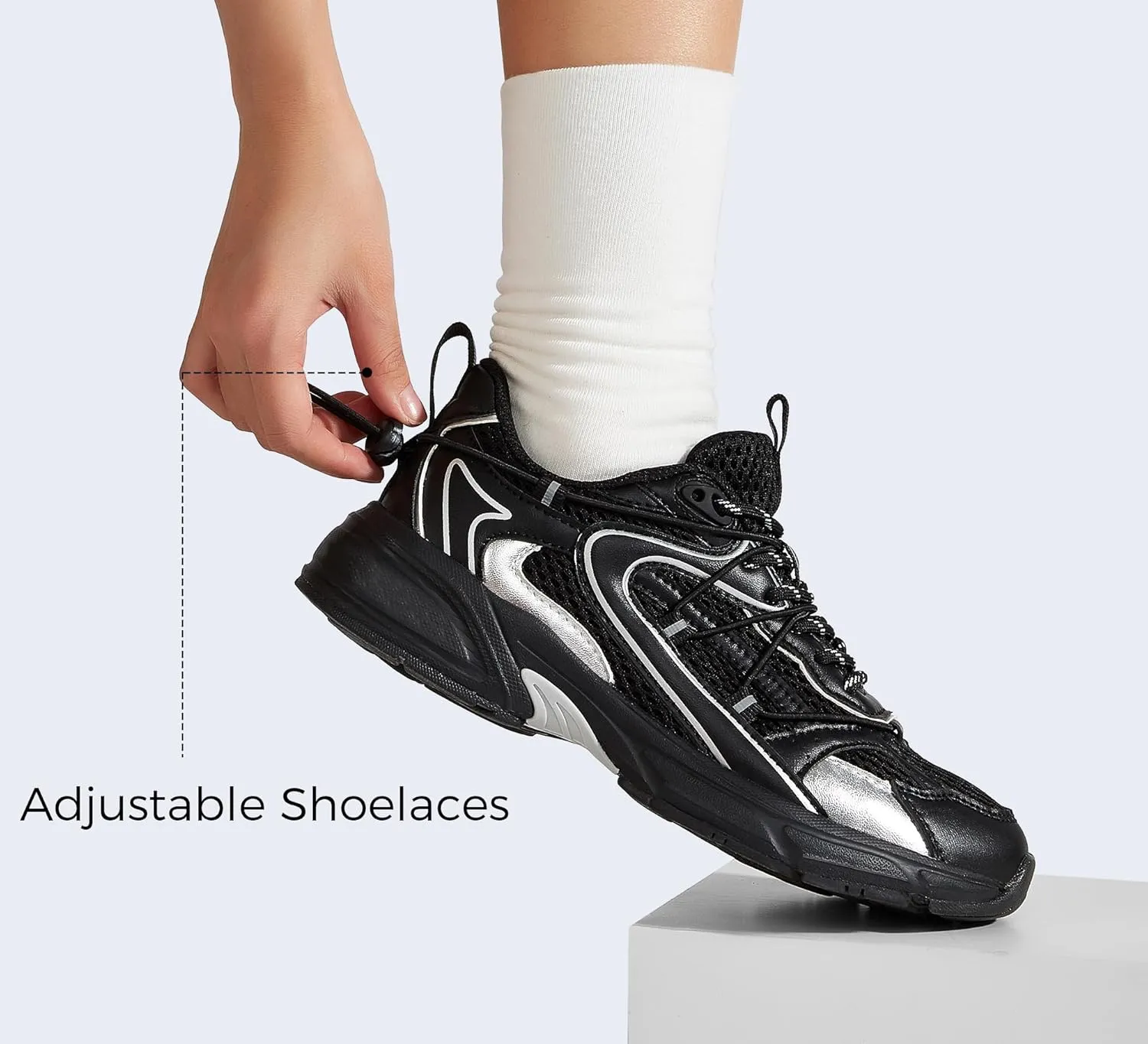 LUCKY STEP Women's Fashion Walking Shoes Running Platform Mesh Casual Sport Gym Work Adjustable Lace Lifestyle Stylish Trendy Athletic Tennis Shoes