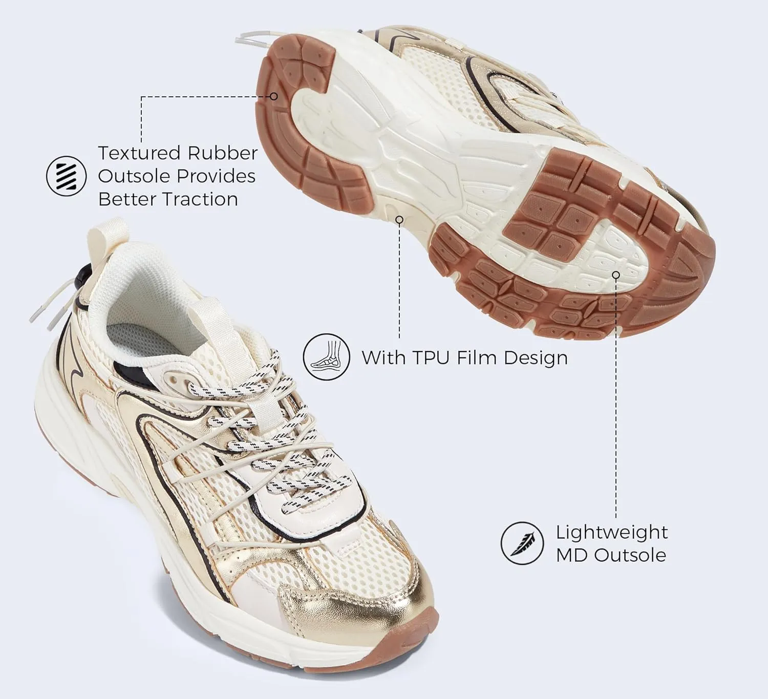 LUCKY STEP Women's Fashion Walking Shoes Running Platform Mesh Casual Sport Gym Work Adjustable Lace Lifestyle Stylish Trendy Athletic Tennis Shoes