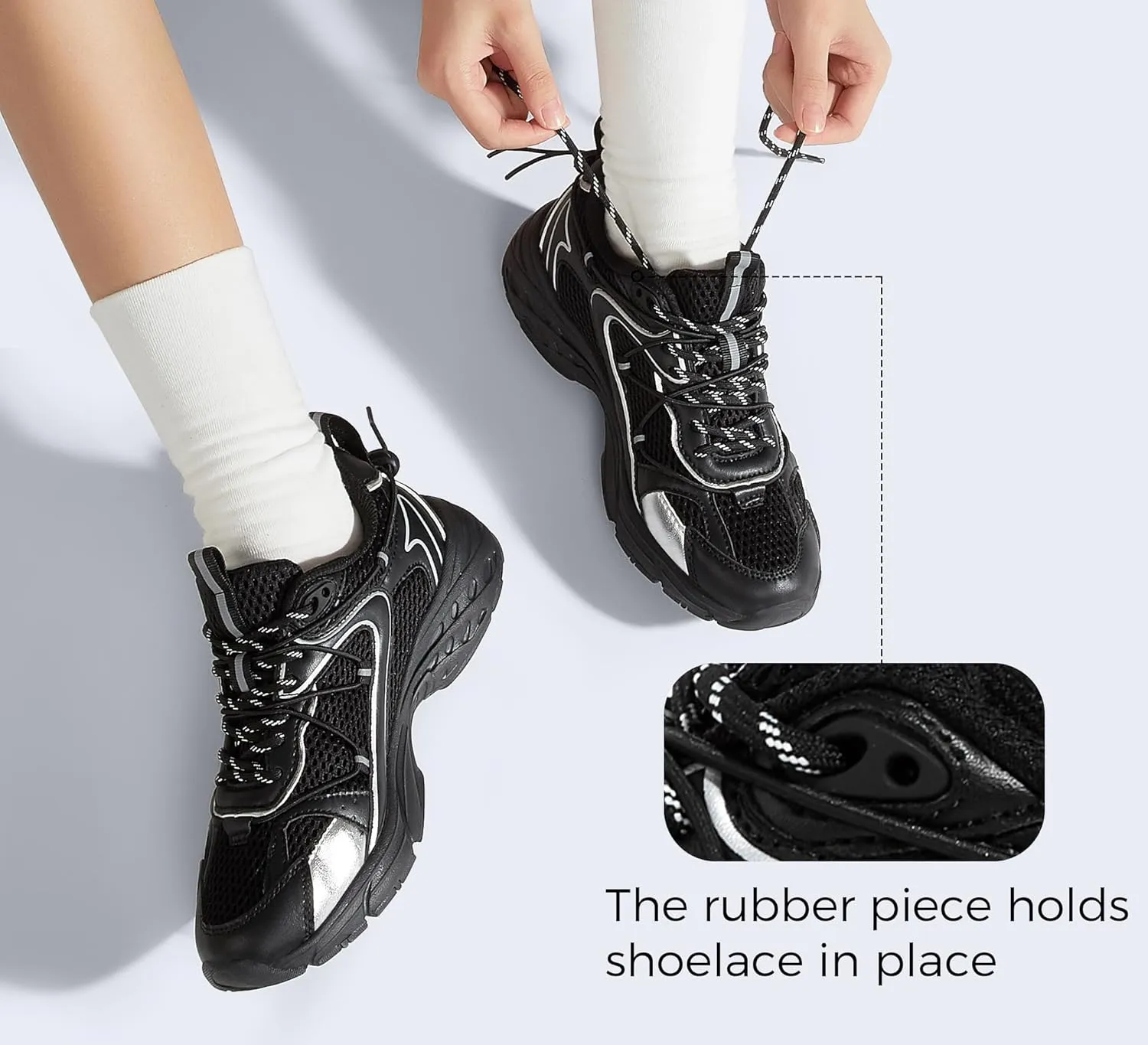 LUCKY STEP Women's Fashion Walking Shoes Running Platform Mesh Casual Sport Gym Work Adjustable Lace Lifestyle Stylish Trendy Athletic Tennis Shoes