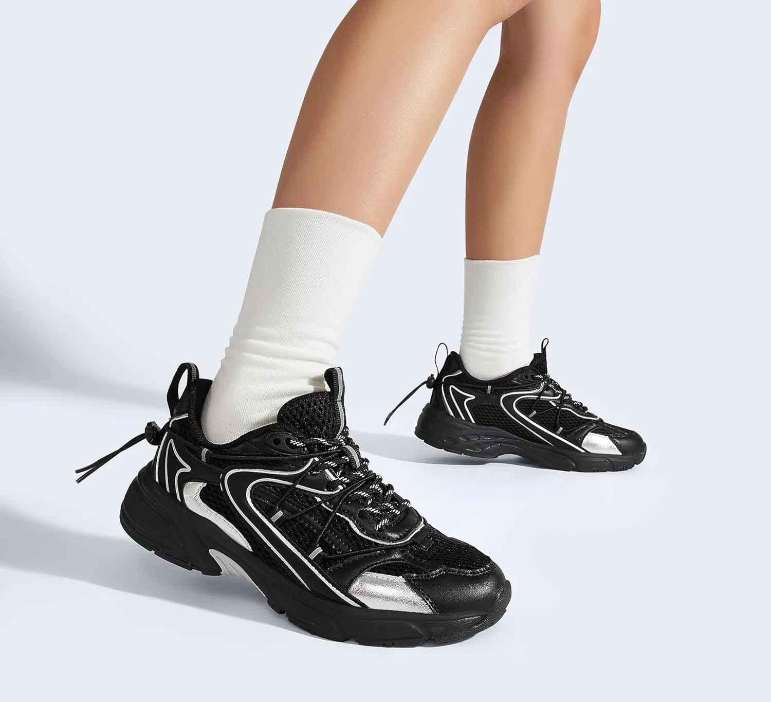 LUCKY STEP Women's Fashion Walking Shoes Running Platform Mesh Casual Sport Gym Work Adjustable Lace Lifestyle Stylish Trendy Athletic Tennis Shoes