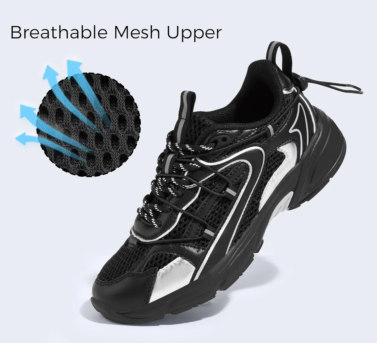 LUCKY STEP Women's Fashion Walking Shoes Running Platform Mesh Casual Sport Gym Work Adjustable Lace Lifestyle Stylish Trendy Athletic Tennis Shoes