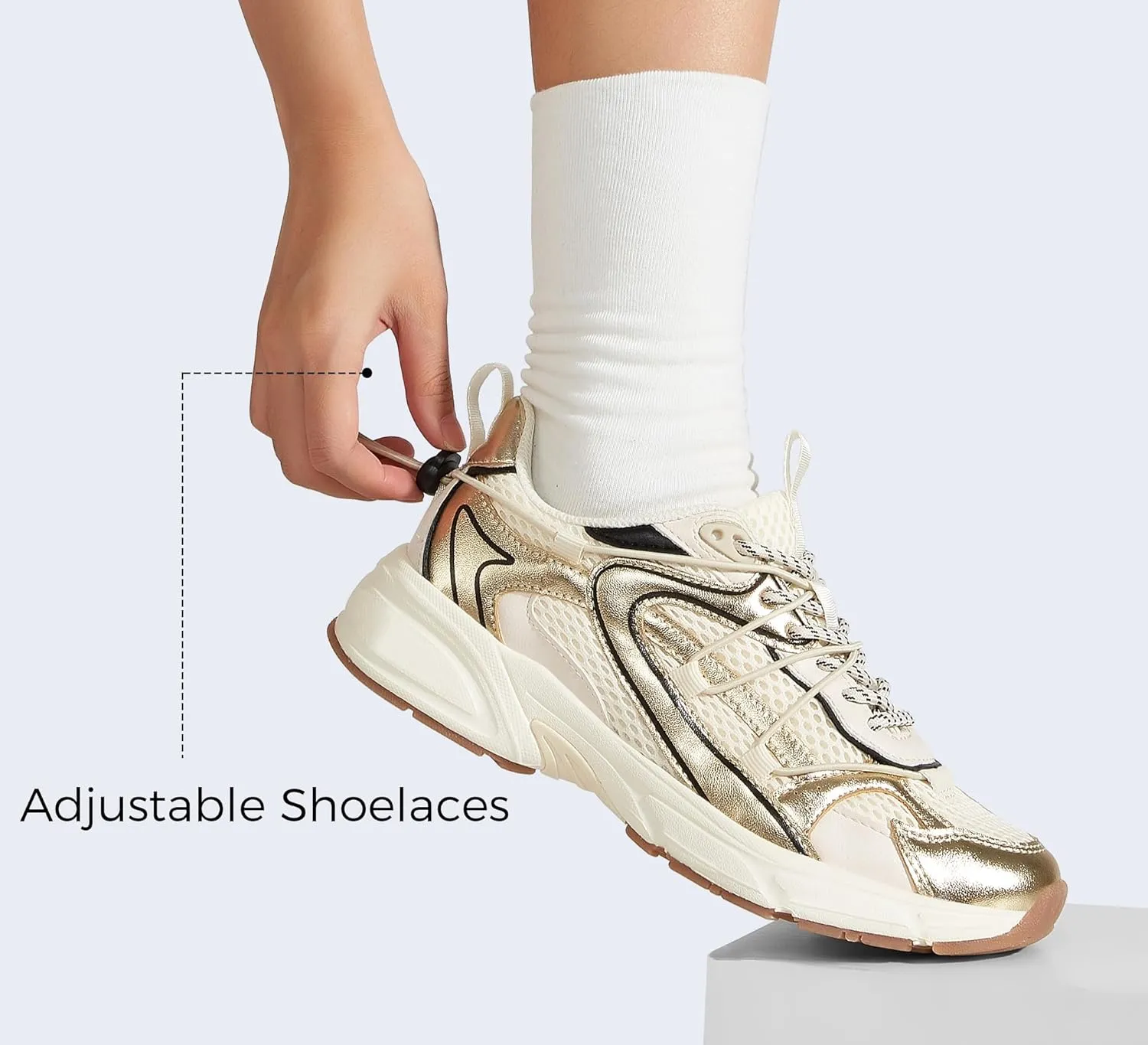 LUCKY STEP Women's Fashion Walking Shoes Running Platform Mesh Casual Sport Gym Work Adjustable Lace Lifestyle Stylish Trendy Athletic Tennis Shoes
