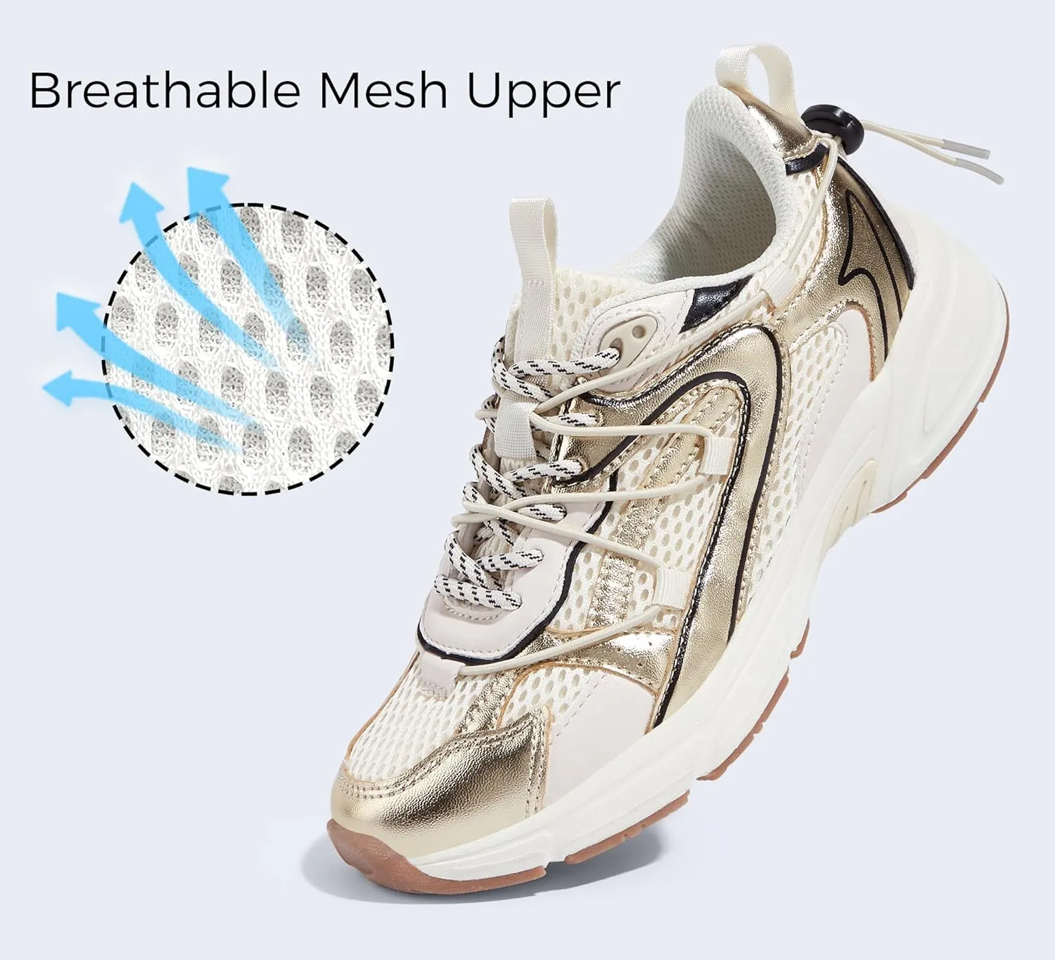 LUCKY STEP Women's Fashion Walking Shoes Running Platform Mesh Casual Sport Gym Work Adjustable Lace Lifestyle Stylish Trendy Athletic Tennis Shoes