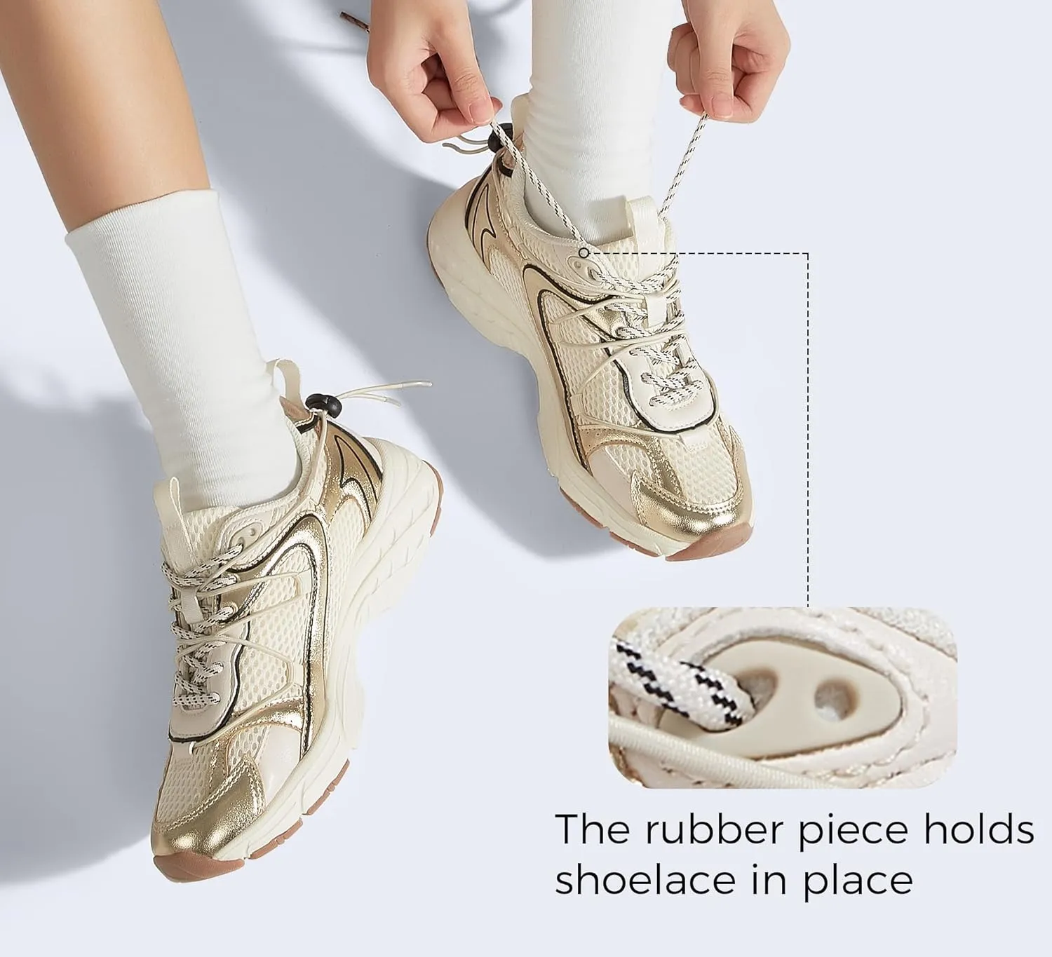 LUCKY STEP Women's Fashion Walking Shoes Running Platform Mesh Casual Sport Gym Work Adjustable Lace Lifestyle Stylish Trendy Athletic Tennis Shoes