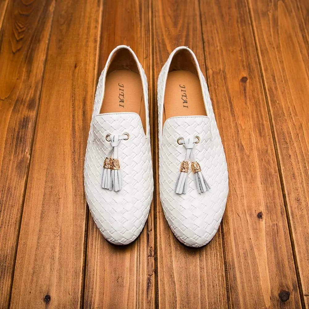 Men's Vintage Velvet Embroidery Noble Loafer Shoes Slip-on Loafer Smoking Slipper Tassel Loafer