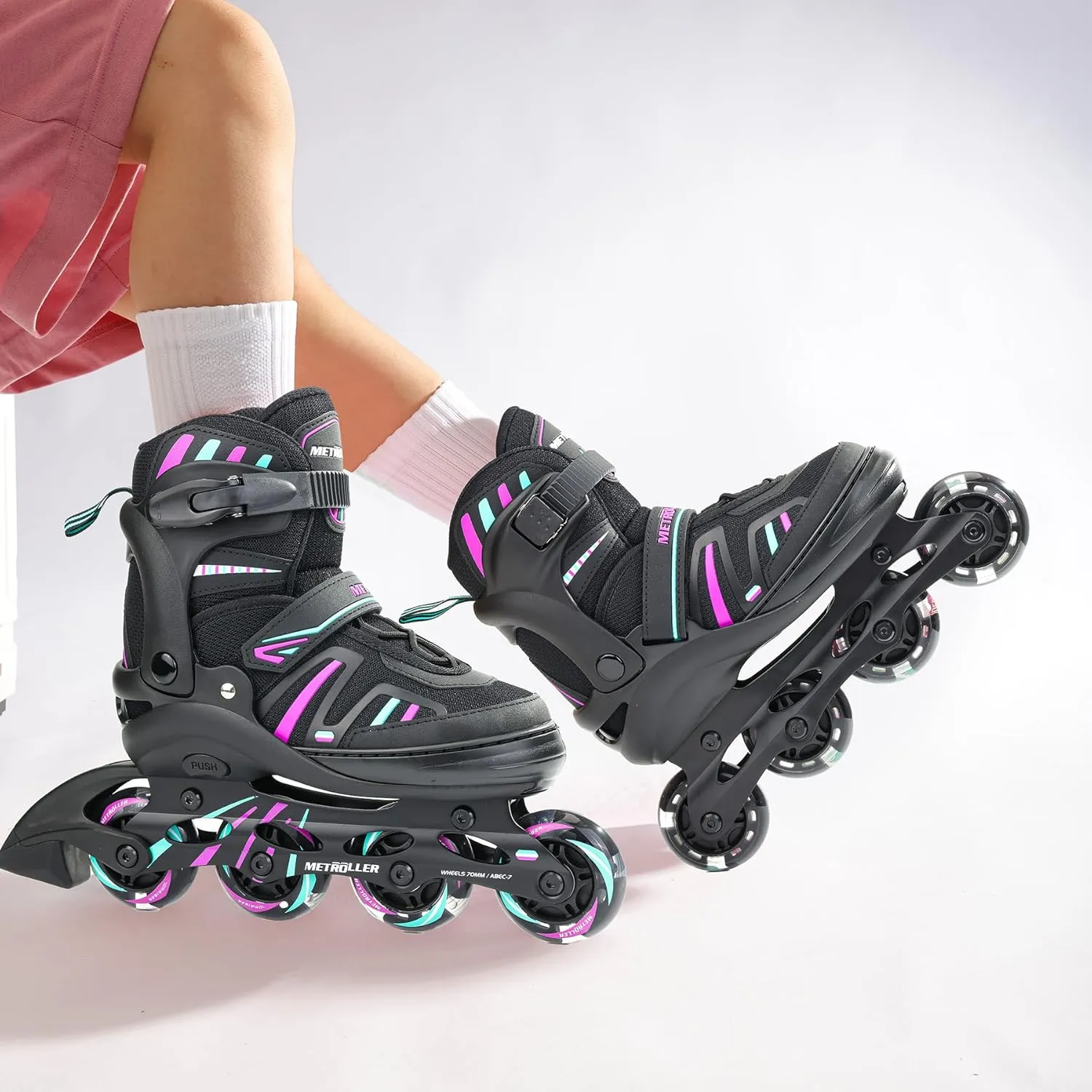 METROLLER Adjustable Inline Skates for Girls Boys with Light up Wheels Roller Skates Kids Youth Fun Beginner Blades Youth Ages 5-8 8-12 Adults Outdoor