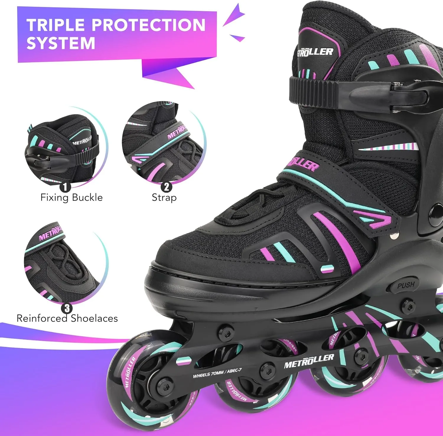 METROLLER Adjustable Inline Skates for Girls Boys with Light up Wheels Roller Skates Kids Youth Fun Beginner Blades Youth Ages 5-8 8-12 Adults Outdoor