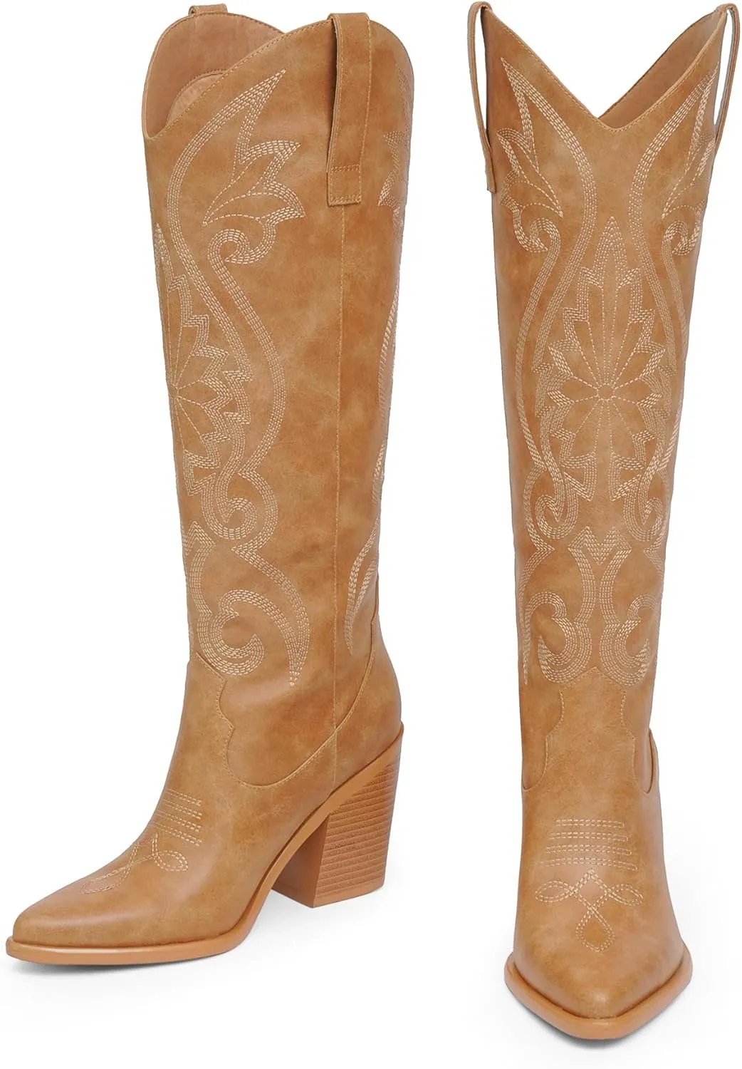 Modatope Cowgirl Boots Women Chunky Heel Knee High Cowboy Boots Embroidery Western Boots for Women