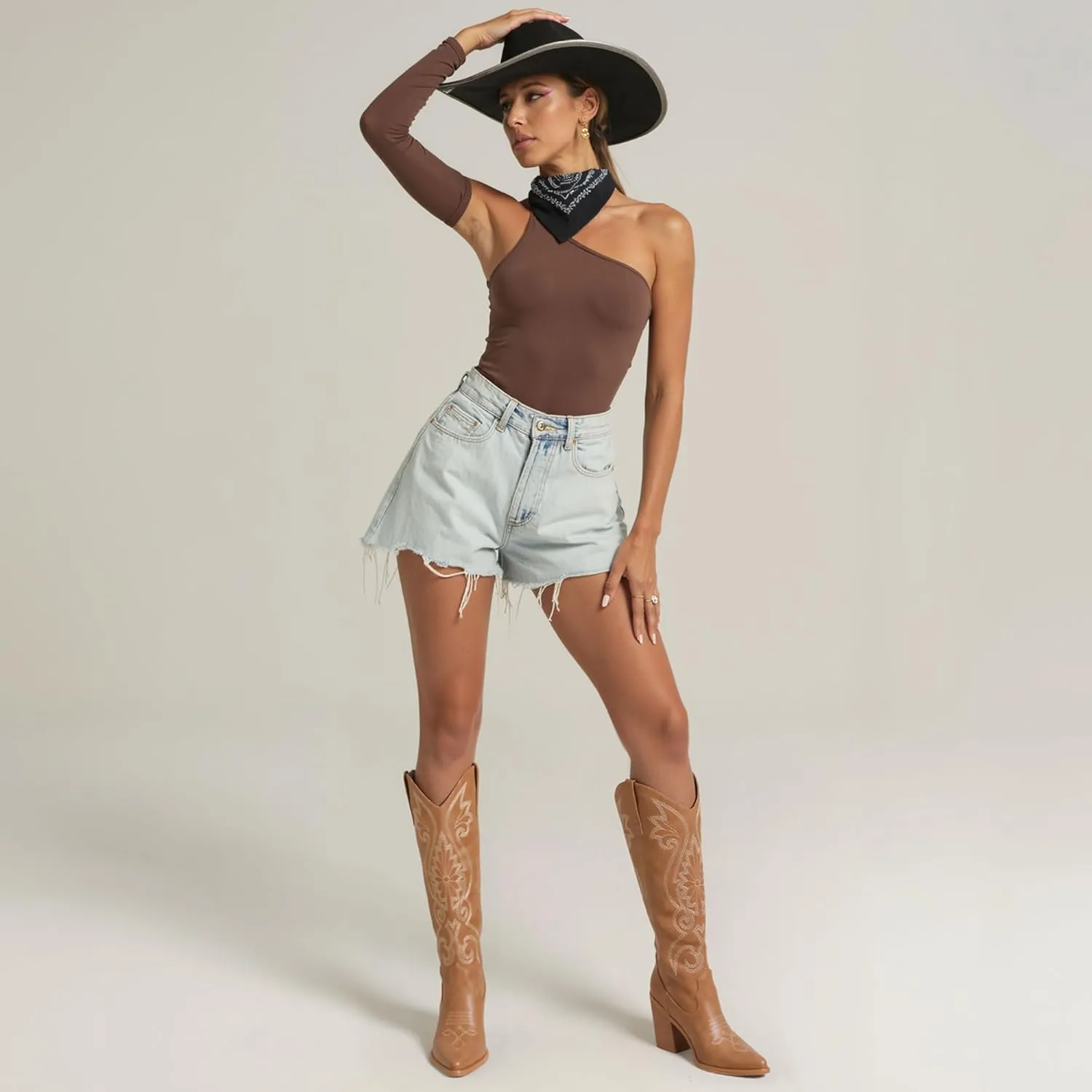Modatope Cowgirl Boots Women Chunky Heel Knee High Cowboy Boots Embroidery Western Boots for Women